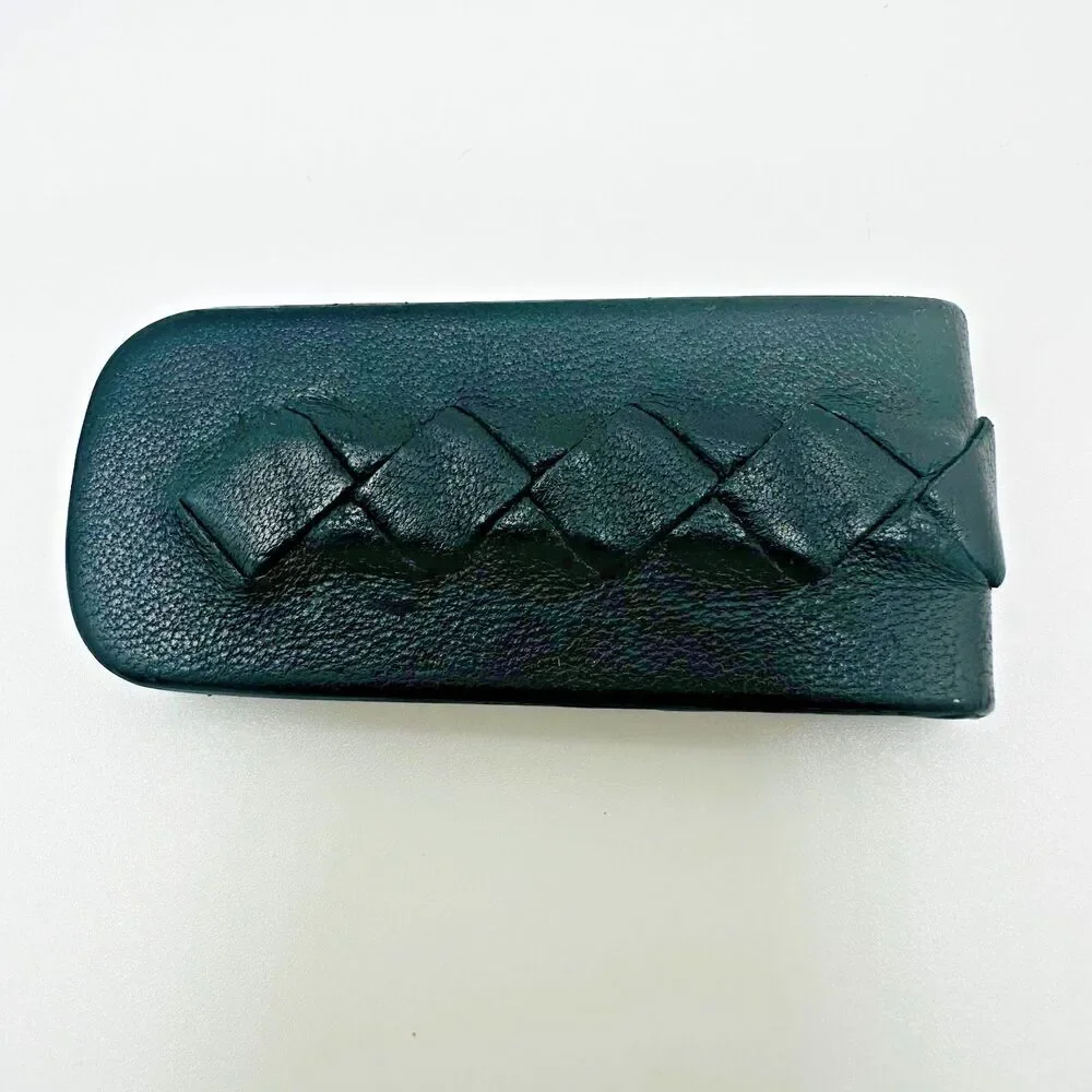 Bottega Veneta Black Intrecciato Leather Money Clip Magnetic Slim Minimalist